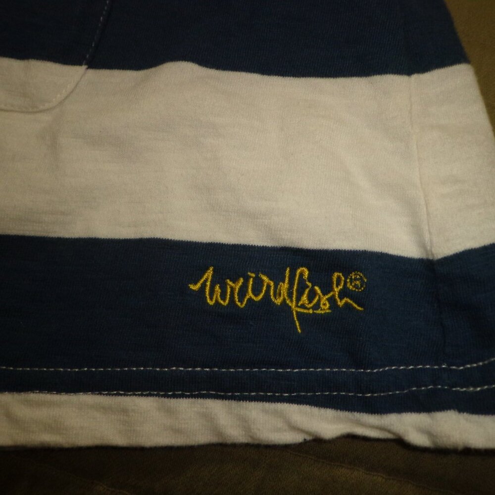 NWOT wf Weird Fish Wear The Weekend Scoop Neck Top 12 Stripes Blue/Wht Long Roll - Picture 9 of 12
